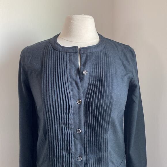 J. CREW Drop Waist Dress Womens Sz 2 Grey Wool Pleated Front Button Down - Picture 3 of 7